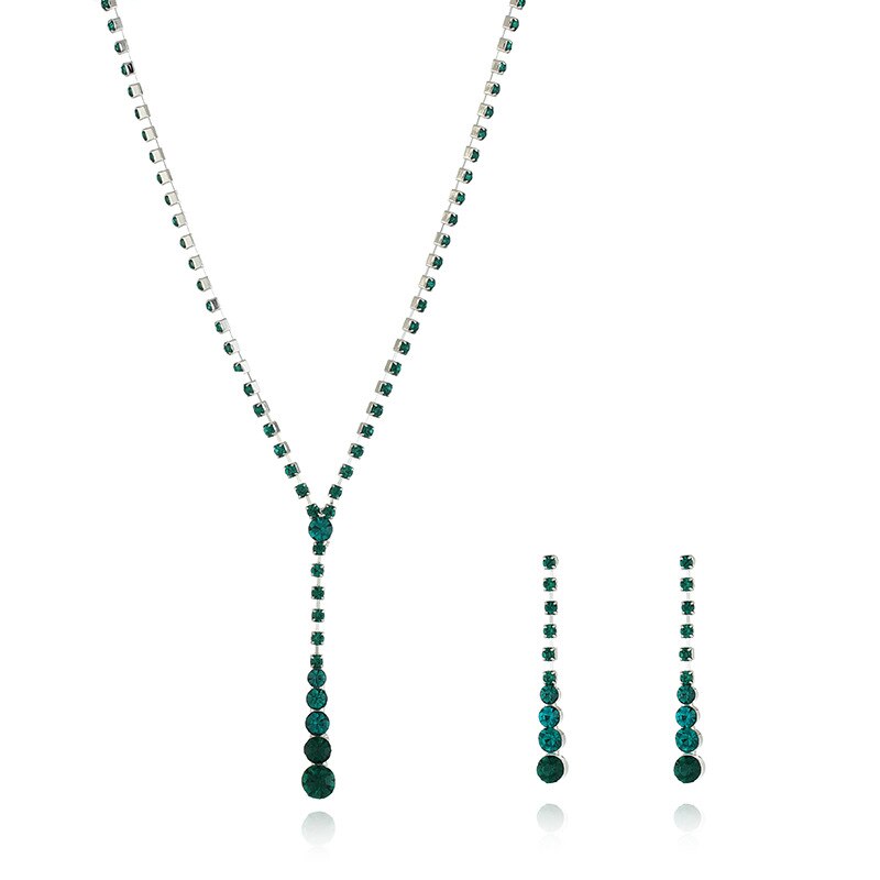 BLIJERY set di gioielli da sposa in cristallo con strass verde semplice per le donne set di gioielli da sposa con orecchini pendenti placcati in argento
