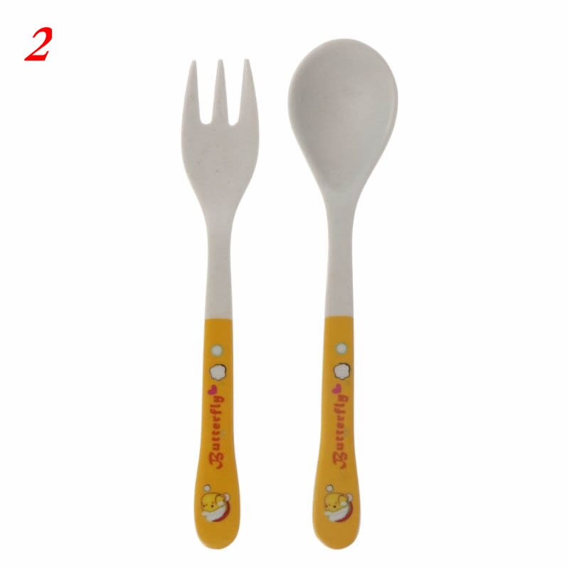 2 stuks/set bamboevezels milieuvriendelijk schattige lepel vork kinderservies baby lepel vork: 2