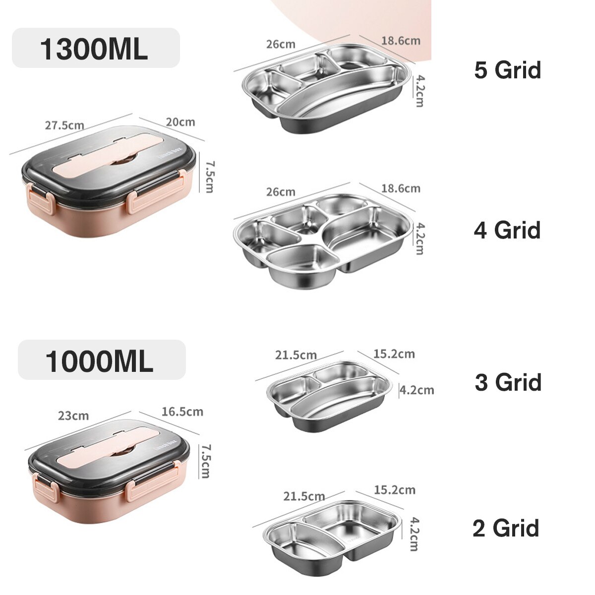 Portable Leakproof Lunch Box Compartments 304 Stainless Steel Lunchbox Office School Kids Bento Box with Spoon and Bag