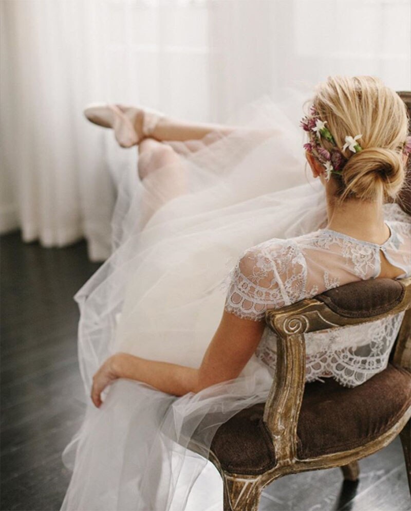 Hochzeit Jacken Spitze oben Für Braut Deckel Ärmeln O Nacken Elfenbein Frauen Bolero