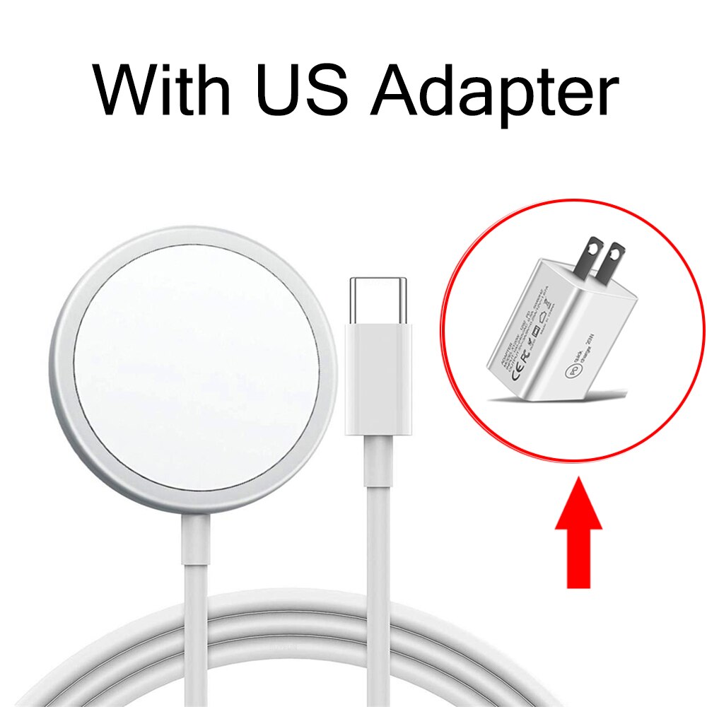 15W Original Magnetic Wireless Charger for iPhone 12 Pro Max 12pro Qi Fast Charger for iPhone 12 Mini USB C PD Adapter Magsafing: With US Adapter