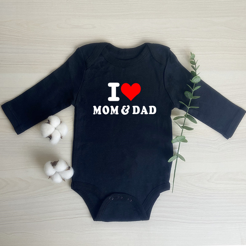 Eu amo a mãe &amp; o pai do bebê bodysuits meninos meninas unisex manga longa algodão macacão outono inverno ropa bodysuit infantil outfit: Black / 3-6M