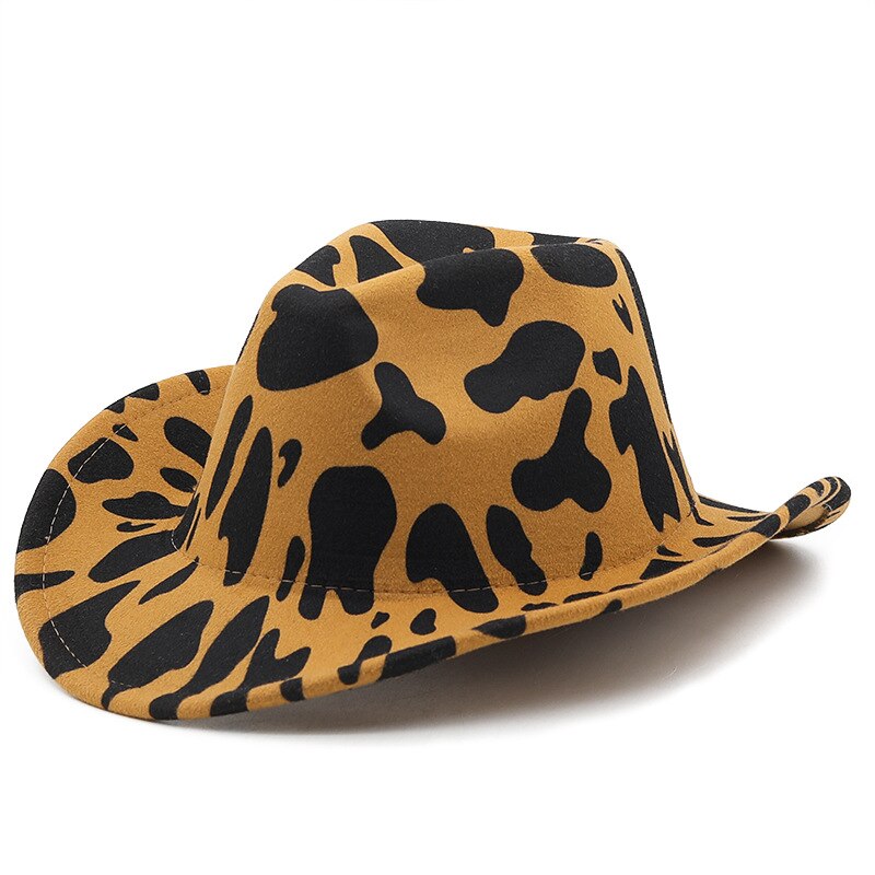 Chapéu de vaqueiro ocidental dos homens da moda padrão de vaca cowgril panamá aba larga bonés de jazz do vintage cavalheiro chapéu de feltro gorras hombre: Cáqui