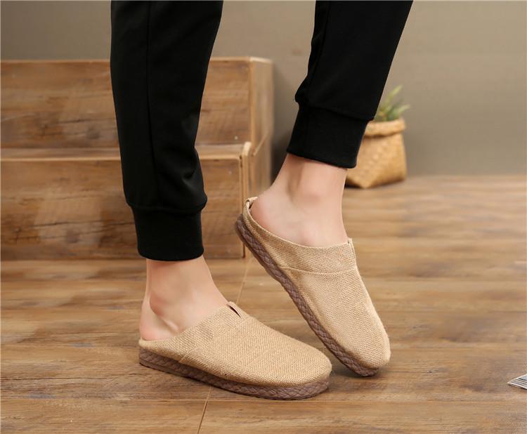 Miesten liinavaatteet vapaa-ajan tossut hengittävät miesten housut sisätiloissa urospuoliset kangaskengät hengittävät plimsollit sandaalit kesä: Beige / 39