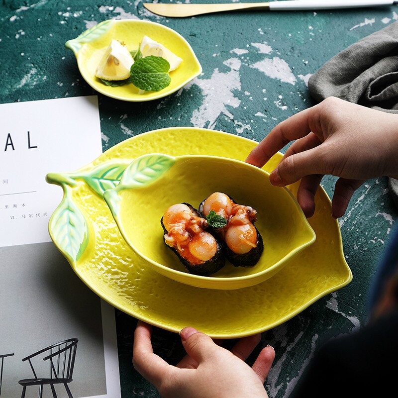 2 stk sød citron morgenmad dessert skål keramisk frugt tallerken japansk husholdning keramik bordservice middagssæt porcelæn