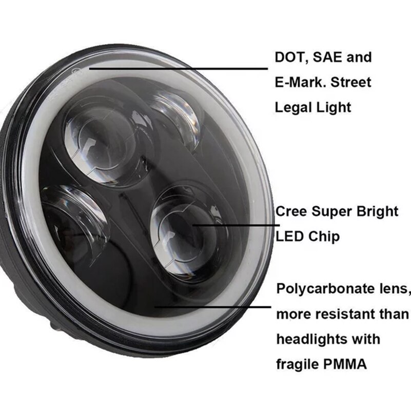5.75 inch Led motorcycle headlight halo Ring white DRL Angel eye H4 Phare Farol Moto For Dyna Sportster Softail 5 3/4&quot;Headlamp.