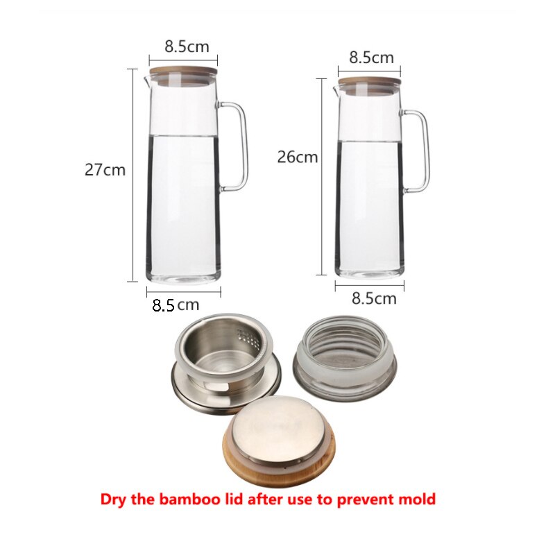 1.2L 1.4L Cold Glass Water Bottle Jar Kettle Transparent Large Capacity Heat Resistant Coffee Pot with Handle Teapot Pitchers
