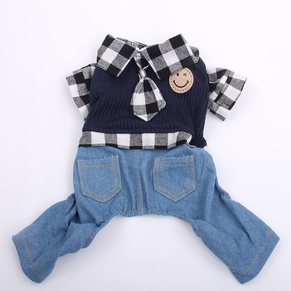 Dog Cat Jumpsuit Sweater Plaid Bowtie Pet Puppy Coat Jacket Autumn/Winter Clothes Overalls: M / black