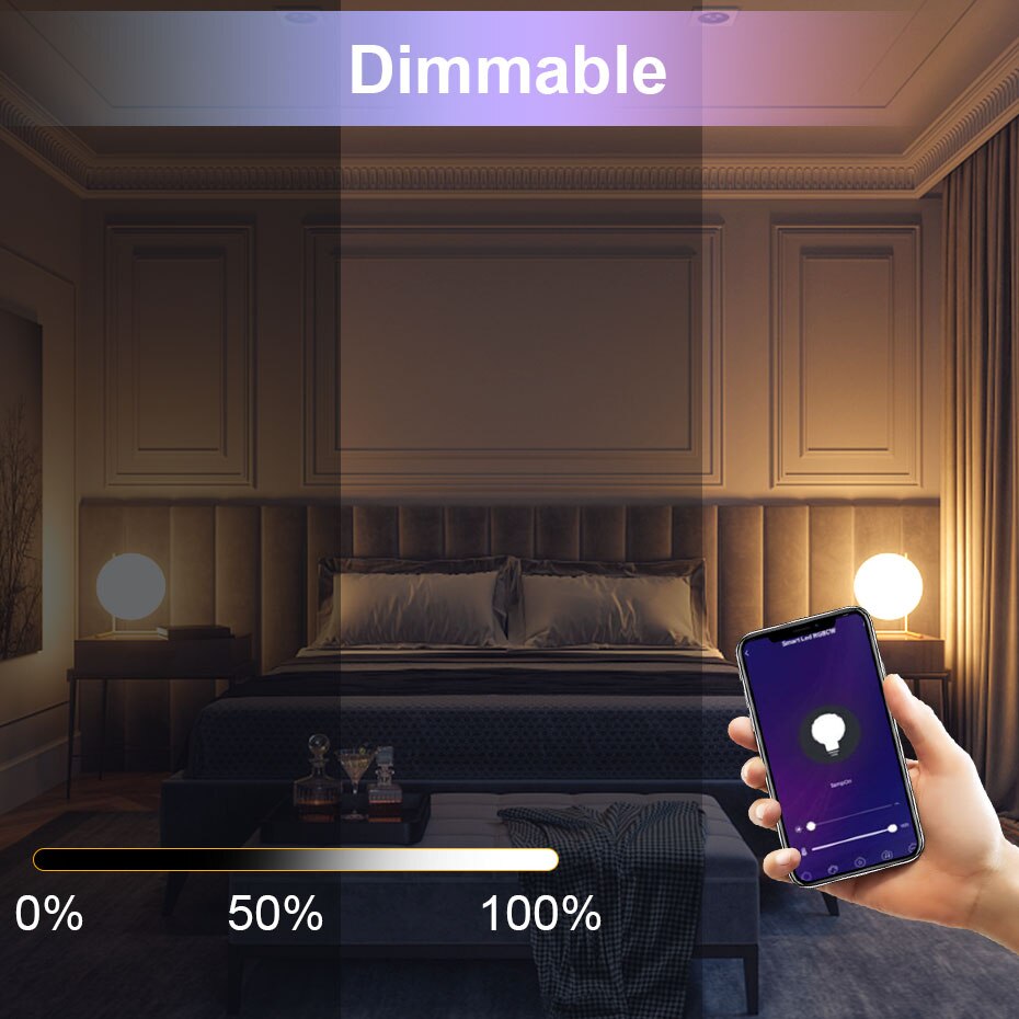 Tuya-bombilla inteligente E27, E14, GU10, Color RGB, 8W, 12W, 18W, regulable con aplicación, Control por voz para Google Home y Alexa