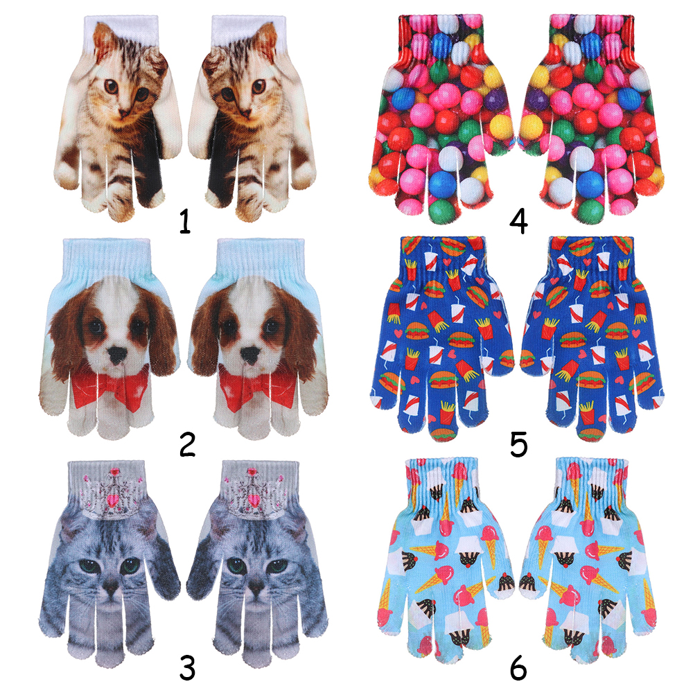 1 Pair Cute 3D Animal Print Knitted Kitty Pet for Children Kids Cute Gloves Warm Winter Knitted Gloves