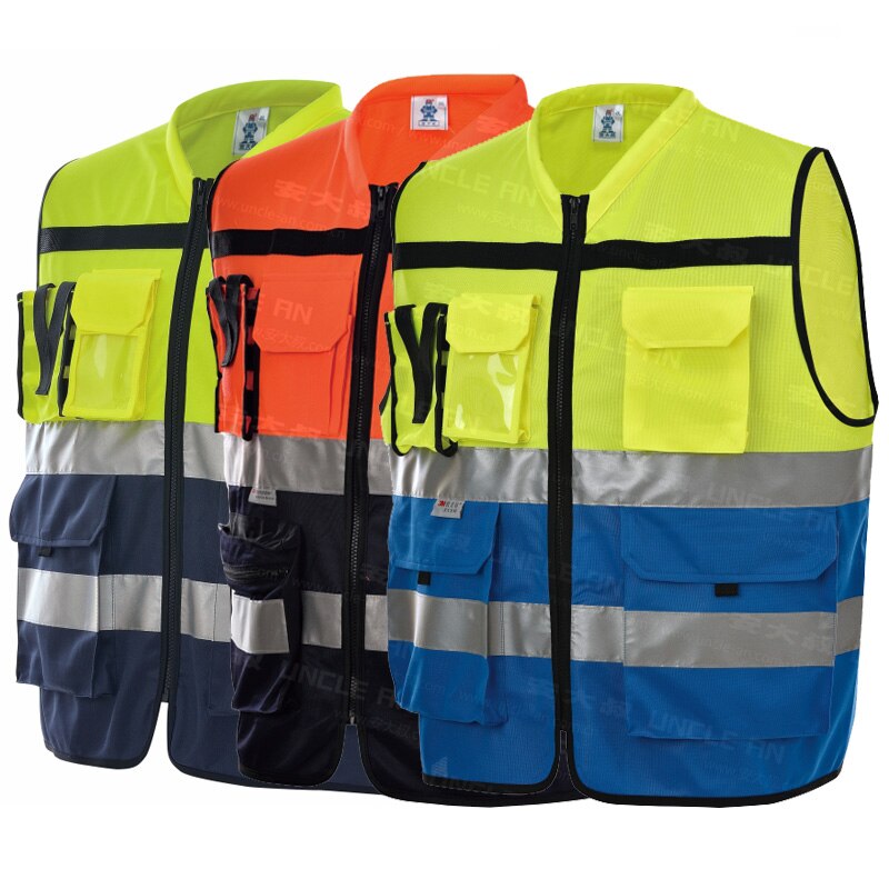 High Visbility Two Tone Construction Work Vest For Men With 3M Reflective Stripes
