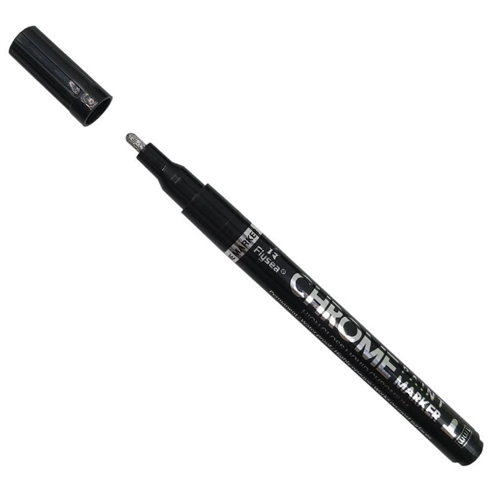 Rotulador de espejo para manualidades, acabado cromado metálico con rotulador, resistente a los rayos UV y al agua, para garabatos: 1mm Silver