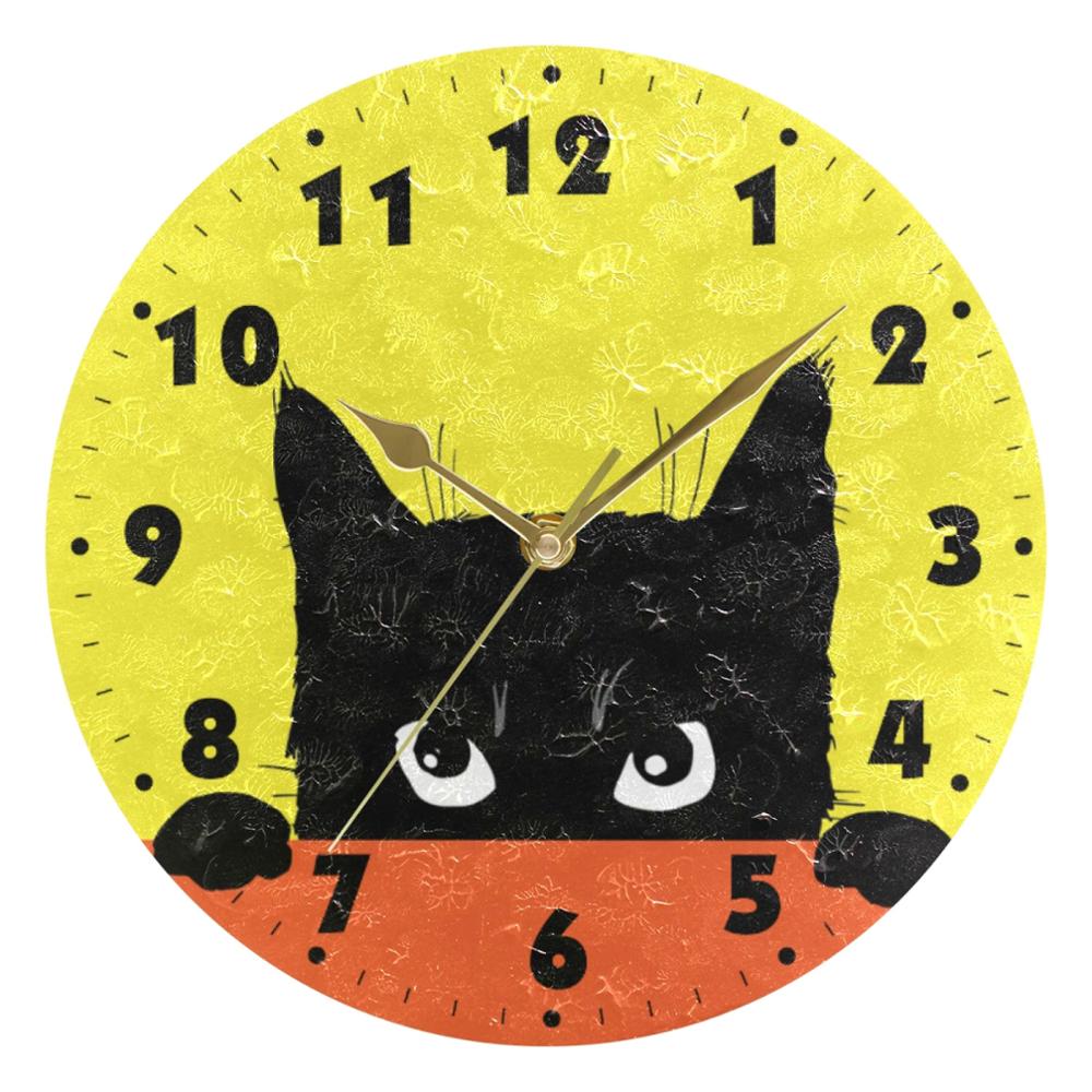 25cm Round Cat Face Hanging Wall Clock DIY Non Ticking Silent Wall Watch for Living Room Quiet Desk Clock Relogio De Parede: Item 1 Gold Needle