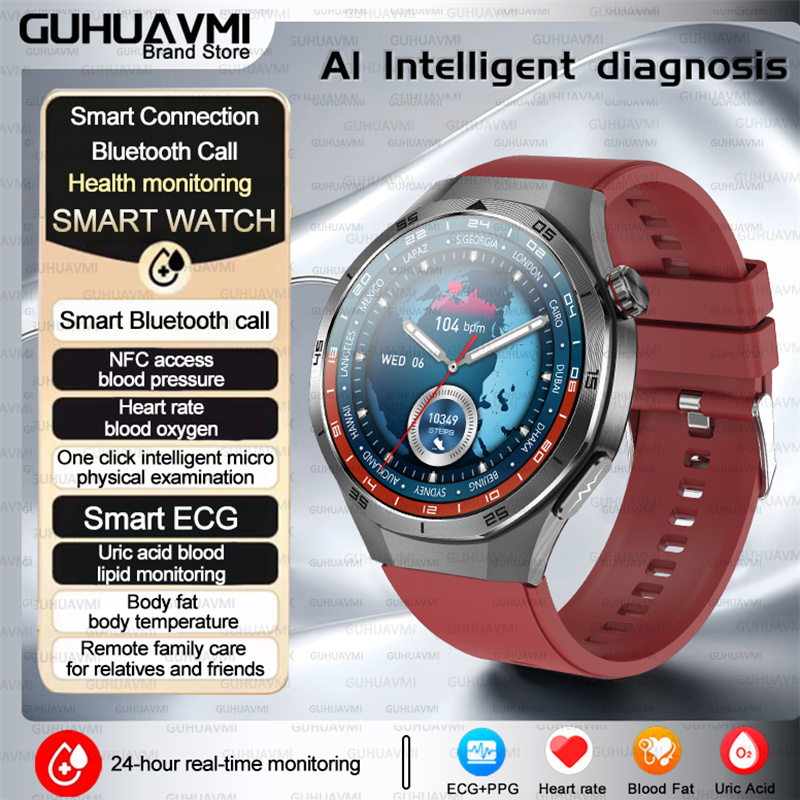 2025 para HUAWEI DT5 reloj inteligente de grasa en sangre ECG oxígeno en sangre ácido úrico presión arterial monitoreo de salud reloj inteligente hombre mujer: Negro