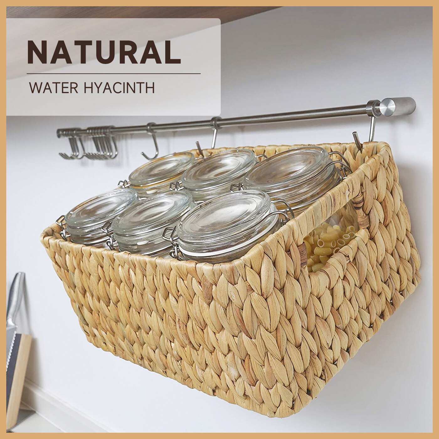 Organizer For Cosmetics 3 Sections Wicker Baskets for Shelves Hand-Woven Storage Baskets Bathroom Organization Water Hyacinth