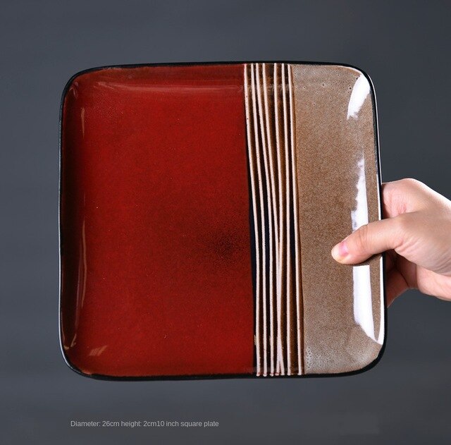 Restaurant Diner Plaat Servies Keramische Opslag Lade Westerse Ontbijt Vierkante Taart Plaat Dessert Decoratie Servies: Red 10 inches
