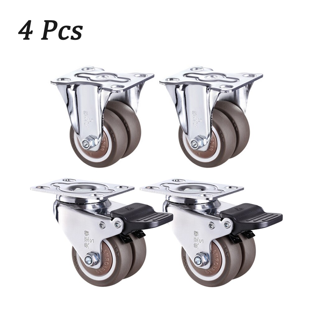 1.5/2 inch 360 Degree Swivel Caster Wheels Heavy Duty Caster Wheels With Double Wheels No Noise Wheels For Carts Workbench: 2 inch / 4 Pcs