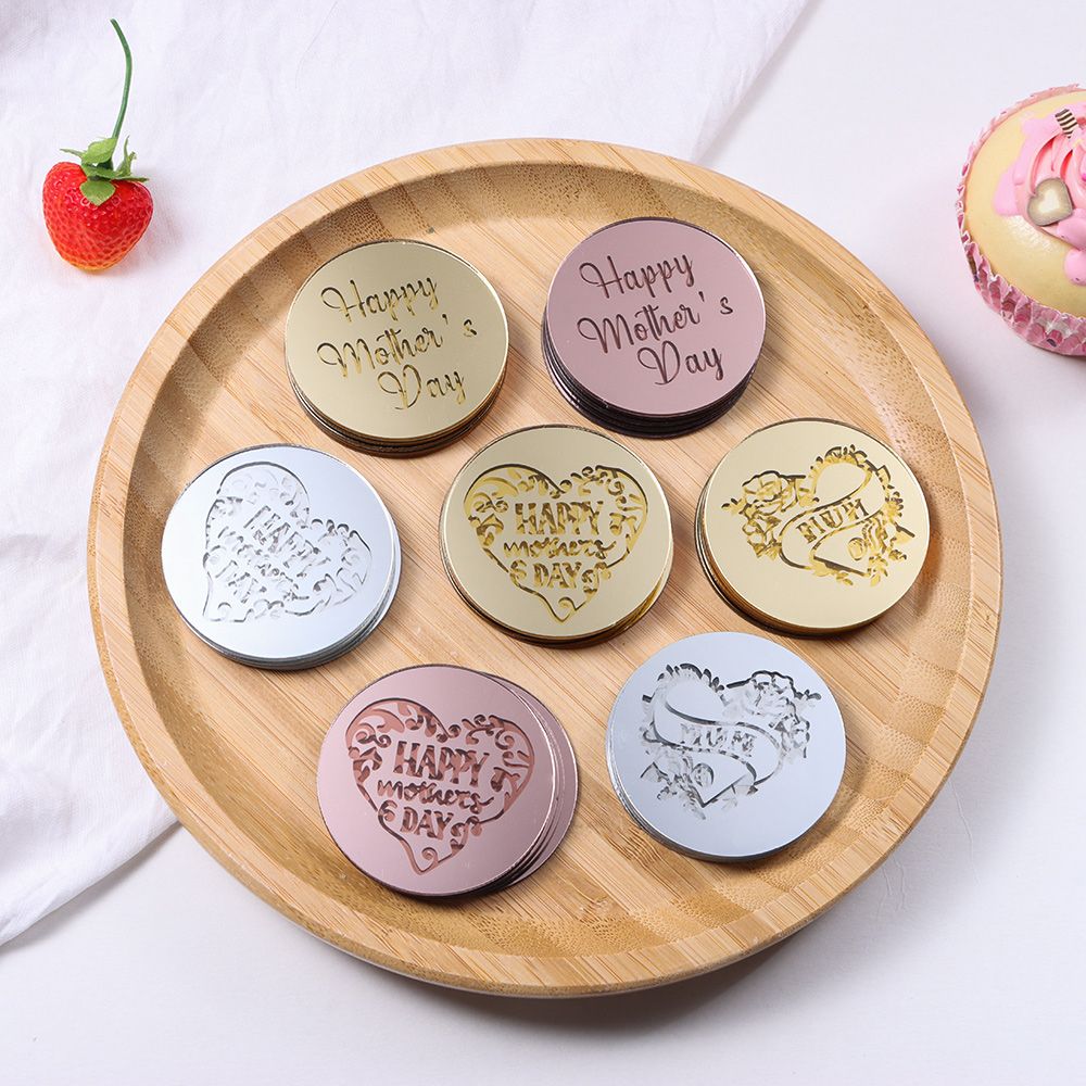 5Pcs Acrylic Mother's Day Cake Topper Circle Cupcake Toppers Cake Decorating Home Party Handmade DIY Crafts Supplies