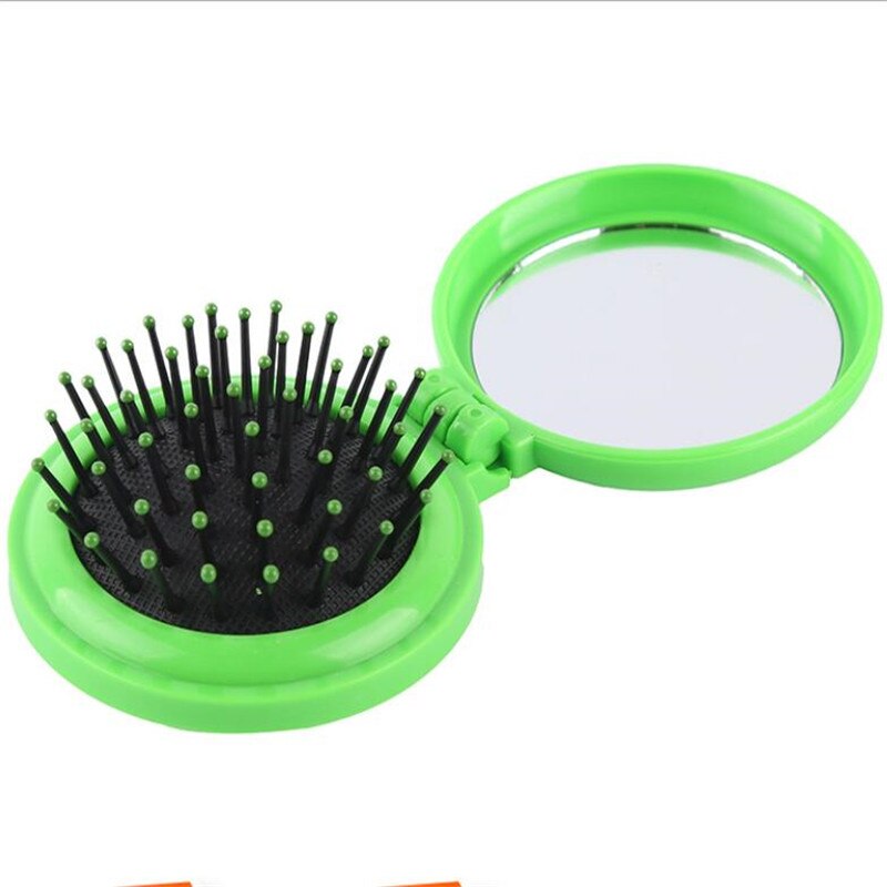 Mini peine plegable portátil para niñas, cepillo de pelo redondo de viaje para masaje con espejo, accesorios de plástico para el cabello, brochas: Light Green