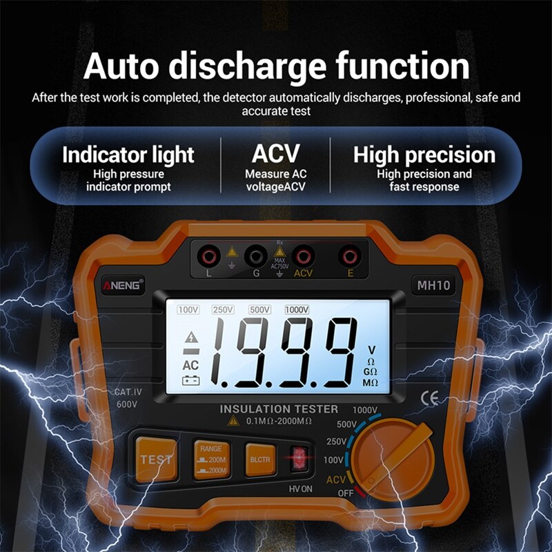 ANENG MH10 Insulation Tester Earth Ground Impedance Resistance Tester DC250V/1000V Digital Insulation Resistance Meter