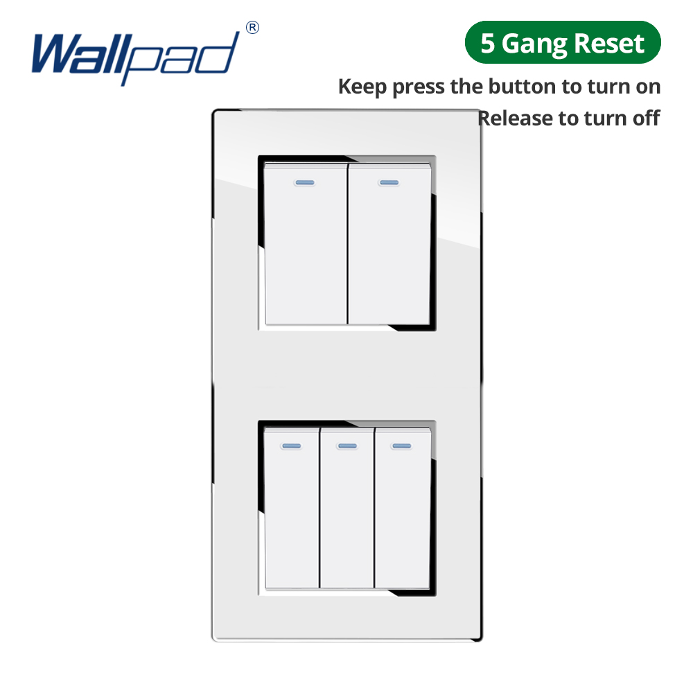 Wallpad Vertical Install 86*172mm White Acrylic Panel Wall Light Switch USB Charge EU Socket Outlet 4 5 6 7 8 Gang 2 Way Reset