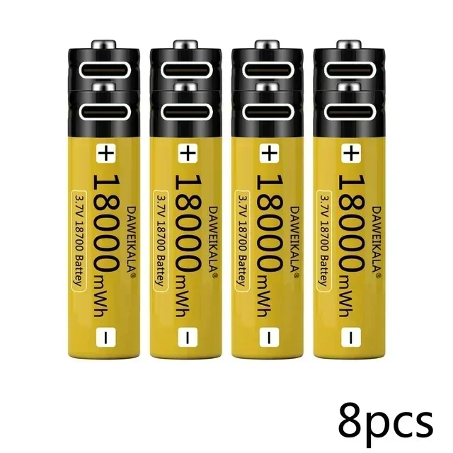 Battery 18650 USB C-type 18700 3.7V 18000 MWh flashlight lithium-ion charging tool mobile phone battery high magnification 18700: black