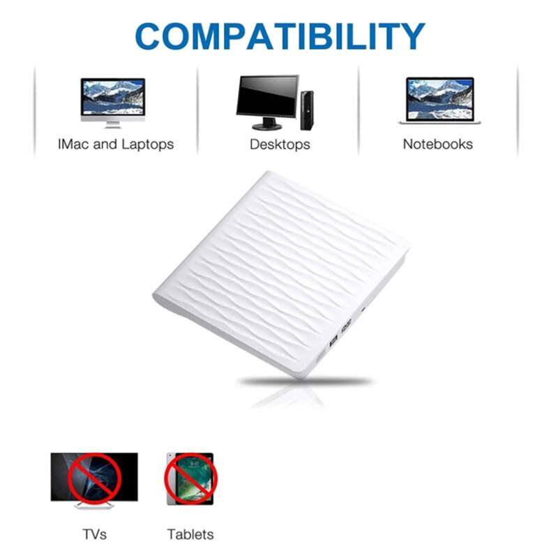 Externe Cd Dvd Drive, Usb 3.0 Slanke Draagbare Externe Cd Dvd Rewriter Brander Schrijver, hoge Snelheid Usb Optische Drive