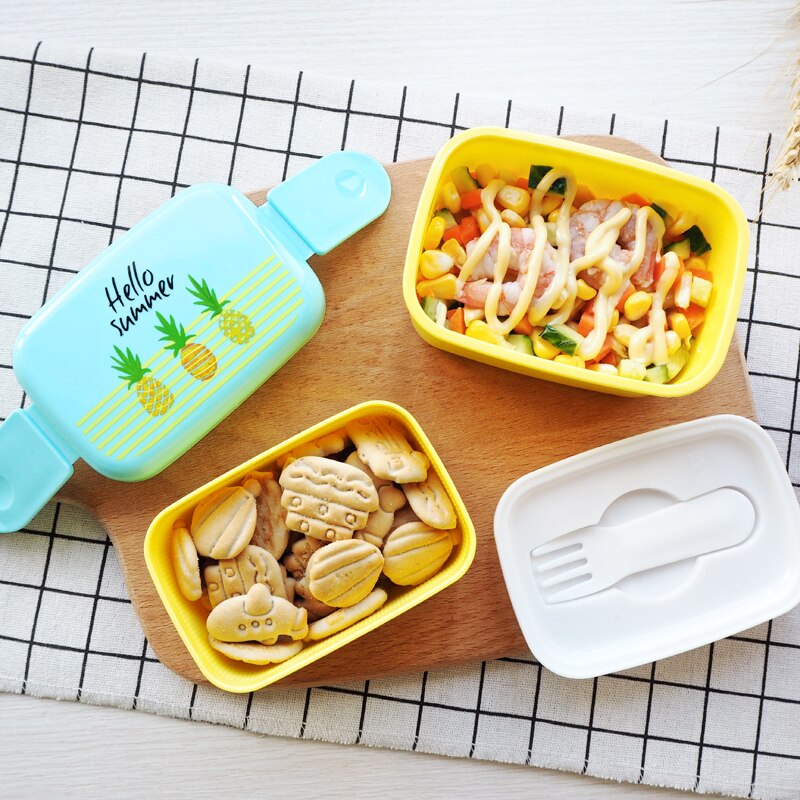 Kid Mini Bento Box Cartoon Cute Student Fruit Box Microwave Plastic Double Layer Kindergarten Lunch Box Food Container