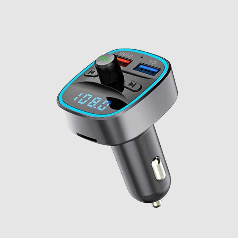 Schnelllade 3.0 autoladegerät für huawei  p30 pro mit freisprecheinrichtung, fm-transmitter, bluetooth, dual-usb-anschluss und  mp3 player-anschlüssen: Grau