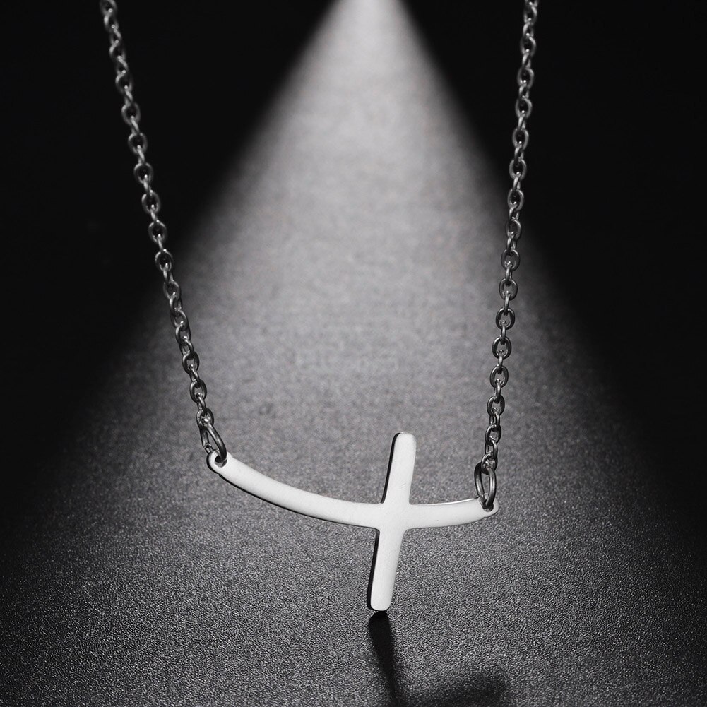 Skyrim Cross Choker Necklace for Women Girls Stainless Steel Gold Color Initial Chain Necklaces Summer Jewelry: A-silver color