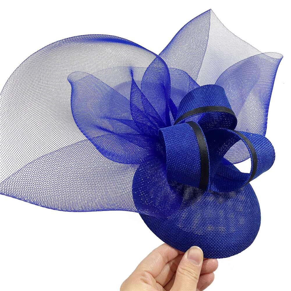 Prachtige Bruid Bruiloft Tovenaar Mesh Witte Hoed Haarband Vrouwen Gelegenheid Formele Hoedenzaak Caps Dames Show Party Haar Accessoire: Blauw