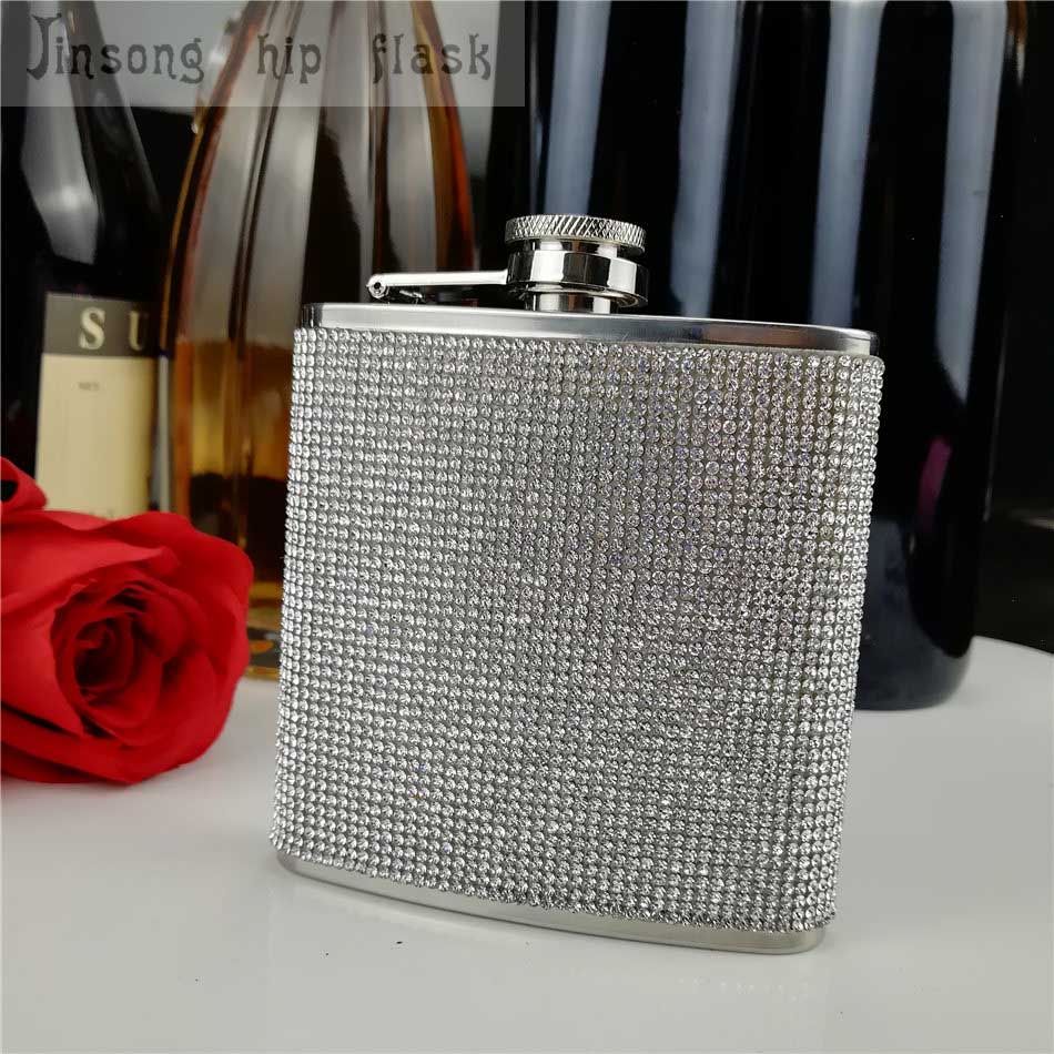 Roestvrij staal met diamant heupfles, Speciale heupfles voor Dames: sliver paper box