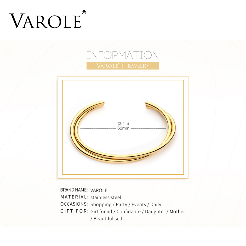 VAROLE Simple Twisted line Cuff Bracelet Stainless steel Bangle Gold Color Bracelets Bangles For Women Jewelry Pulseiras