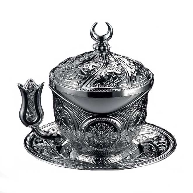 Authentic Turkish Coffee Set Set in Espresso Ottoman Patterned Coffeeware Arabic Coffee Cup Set Tea Cup Set: Silver Coffee Cup