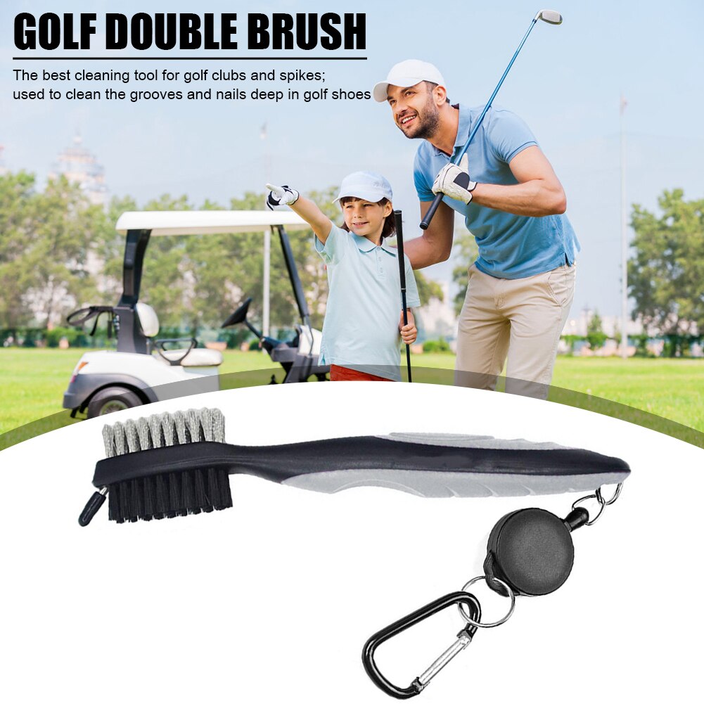 Intrekbare Golf Club Brush Groove Cleaner Met Intrekbare Zip-Lijn En Aluminium Karabijnhaak Cleaning Tools