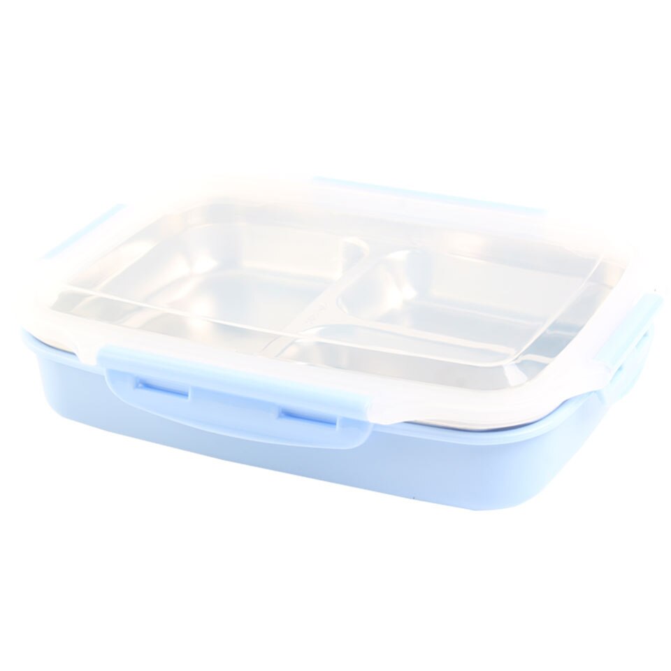 Stainless Steel Lunch Box Boiling Water Heated Food Container School Canteen Office Bento Box Kids Meal Prep Microwavable + Bag: Blue / 3