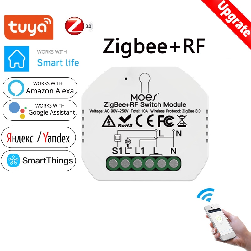 Módulo de relé de interruptor de luz inteligente Tuya ZigBee 3,0, 1 Banda, RF, Zigbee, funciona a distancia con Alexa, Google Home a través de Zigbee Hub