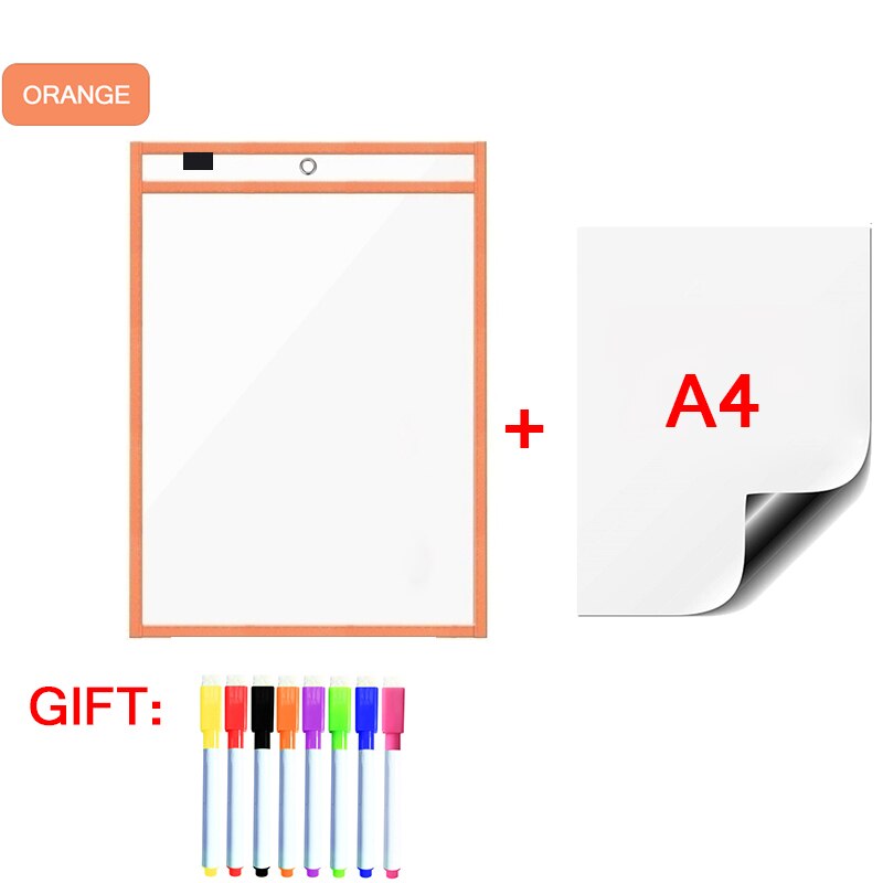 Magnetic Whiteboard Soft Dry Erase Pockets Bags Write Wipe Drawing Writing Classroom Teaching Supplies Reusable Magnet Markers: OrangeA48P