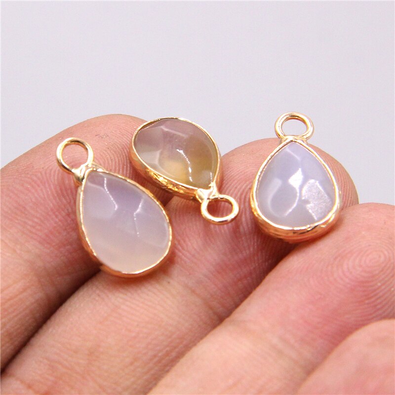 3pcs/lot Natural metal white opal stone Water loose pendant charm for jewelry making bracelet necklace Accessories women: 9 Gray agate