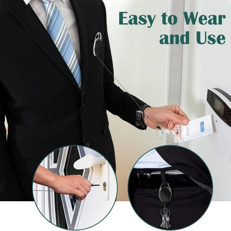 Intrekbare badgehaspelhouders, metalen heavy duty met karabijnhaak riemclip en sleutelhanger voor identiteitskaart naamhouder en sleutelhanger