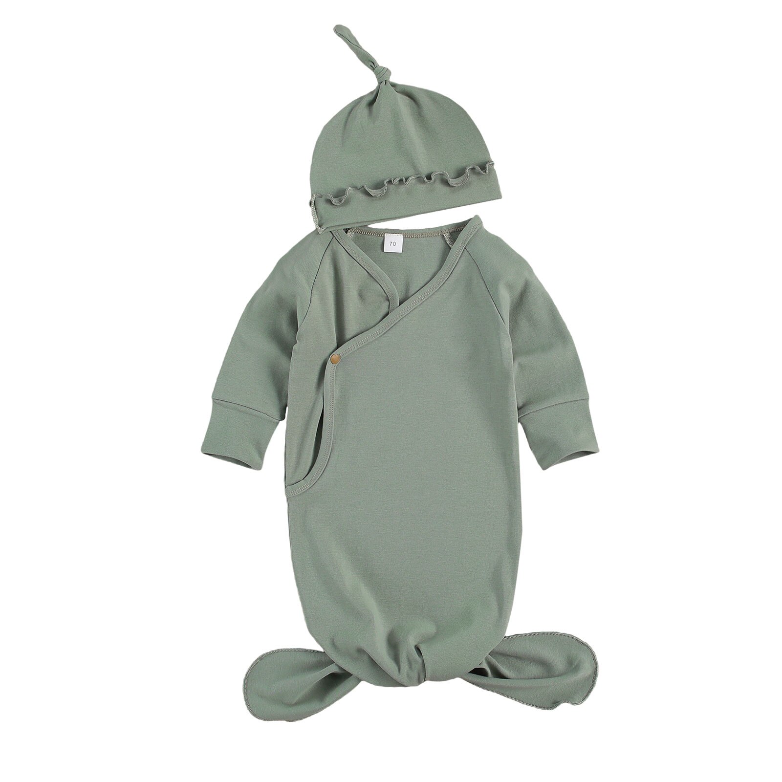 Lioraitiin 0-3M Neugeborene Jungen Mädchen Casual Footies Lange Sleve Solide V-ausschnitt Overall Hut 2Pcs 6 arten Outfit: B