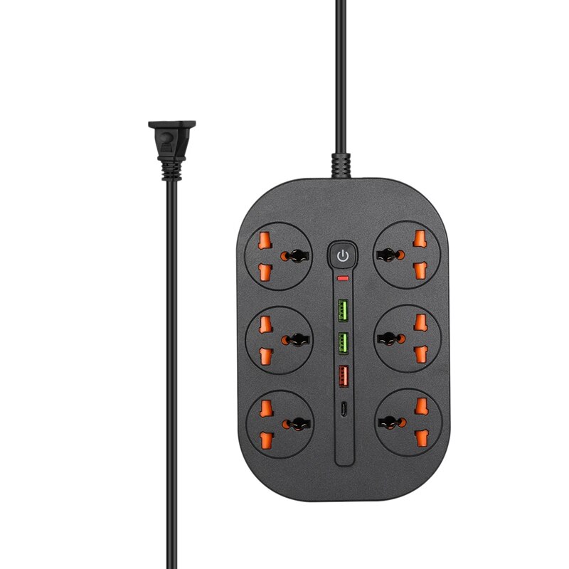 Power Strip Surge Protector With USB C 20W And 6 Outlets Ports 3000W 16A 6.5 Feet Extension Cord For Dorm Home: Brown
