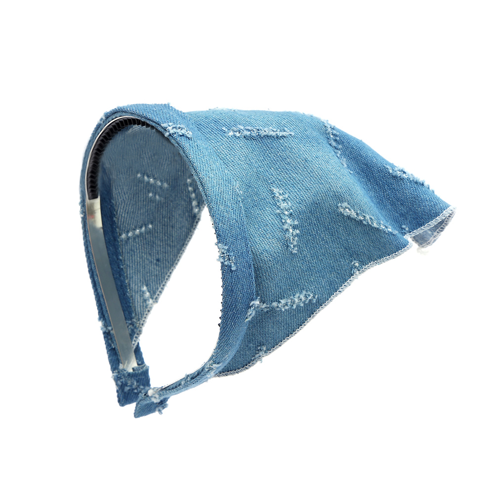 Bandana de tela vaquera para niña, Bandana de lino, accesorios para el cabello, novedad de primavera y verano: Azul cielo