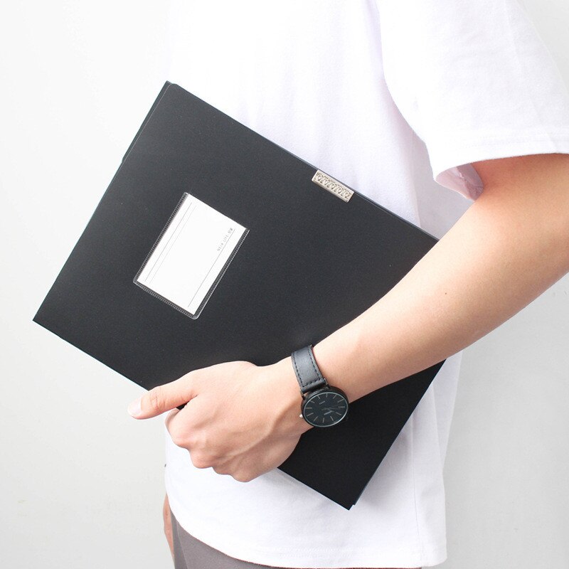 A4 PP File Bag Data Book Large Capacity Folder Portfolio Organizer Portable Business Office Stationery Box Document Storage: Black M