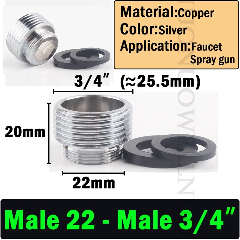 2 Stks/partij M22 Om M20 M18 M28 Draad Rvs Connector Kraan Gewrichten Waterzuiveraar Accessoire Keuken Water Tap Adapter: M22 to M 3l4inch