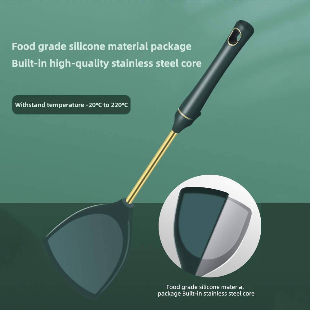 Obelix Simple Silicone Kitchenware Gold-Plated Stainless Steel Non Stick Spatula Kitchenware Cooking Utensils Tool Accessories