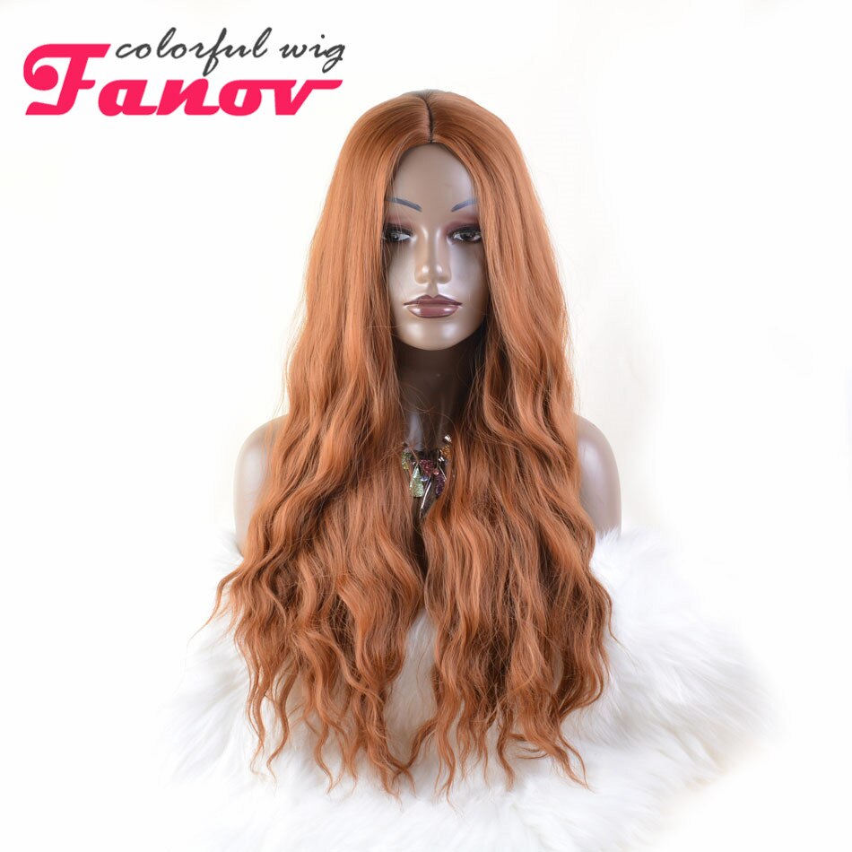 Peluca de cabello rizado largo para mujer, pelo ondulado rojo de 26 pulgadas, parte media, sintético, resistente al calor, para disfraz diario de Cosplay