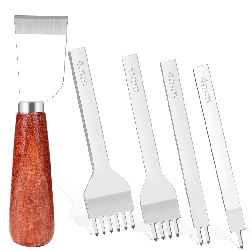 Lmdz Lederen Naaien Tool Set Skiving Mes Hand Punch Groover Houten Handvat Priem Wax Draad Schaar Leer Naald Accessoires: Type2