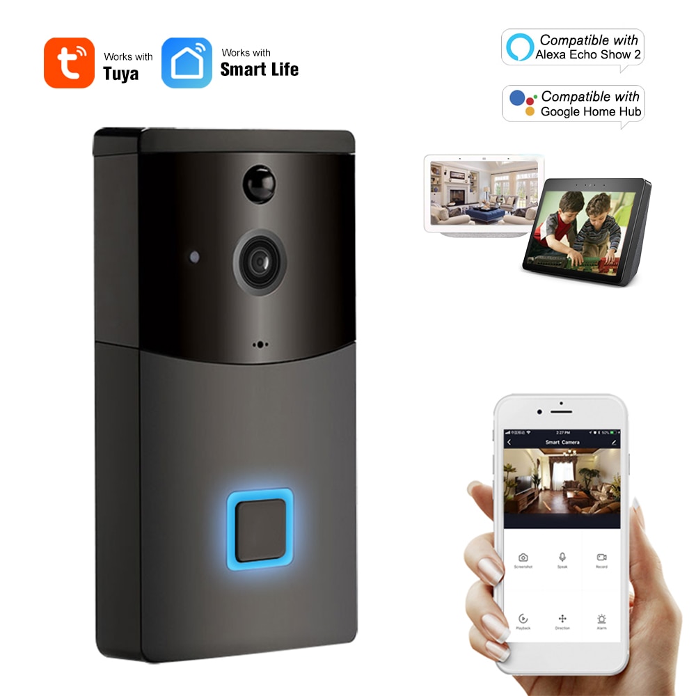 Wireless Visual Intercom Remote Home Monitoring WiFi DoorBell Tuya Remote with Alexa Show 2 & Google Home Voice Control