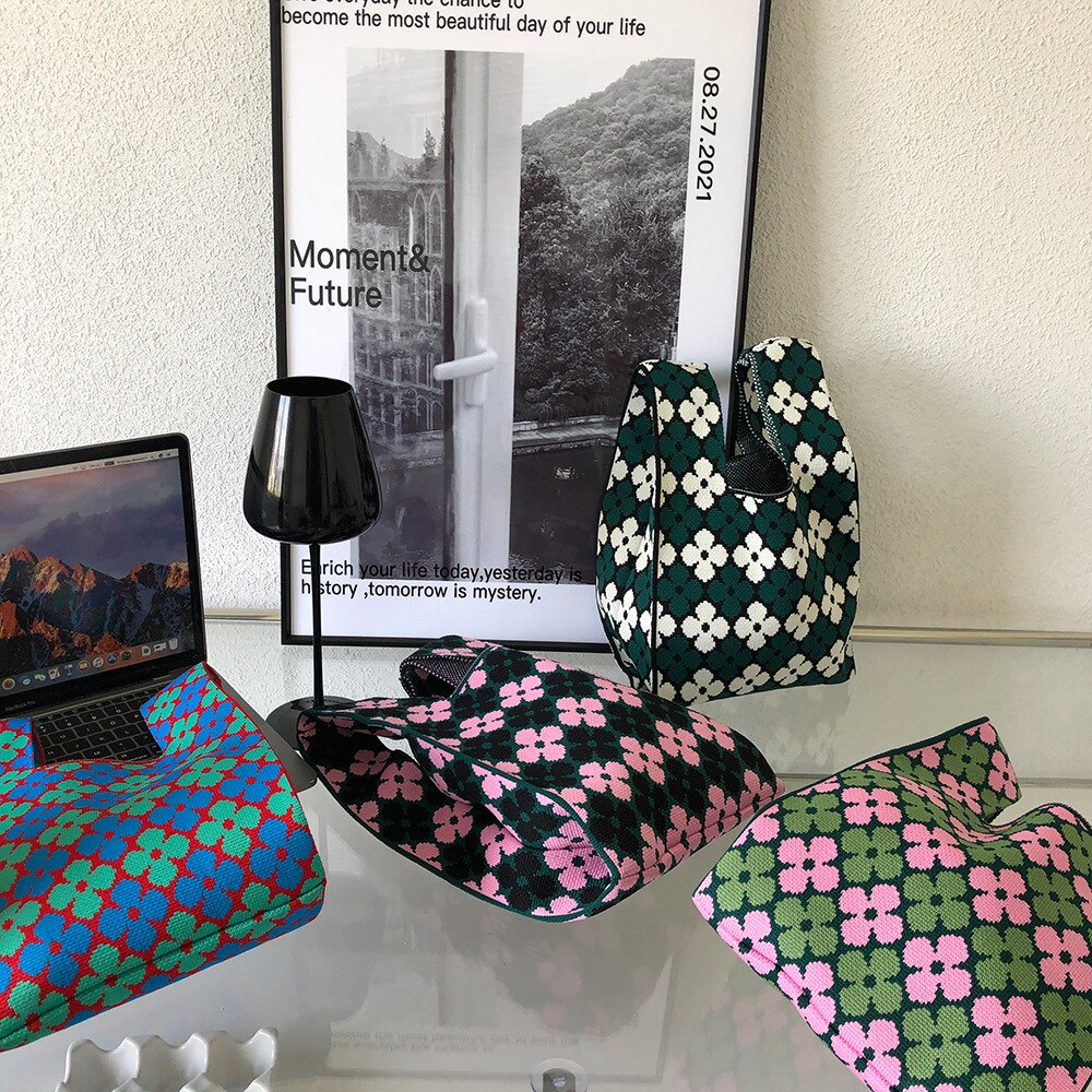 Mode Breien Pols Tas Vrouwen Handtas Handgemaakte Touw Geweven Clutch Purse Tote Shopper Tassen Voor Vrouwen 2022 Vrouwelijke
